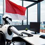**

Prompt: A dynamic cityscape with robots working alongside humans in modern offices, showcasing collaboration and adaptation to technological advancements. Focus on the positive aspects of automation and the evolution of job roles. Polish flag subtly incorporated.

**